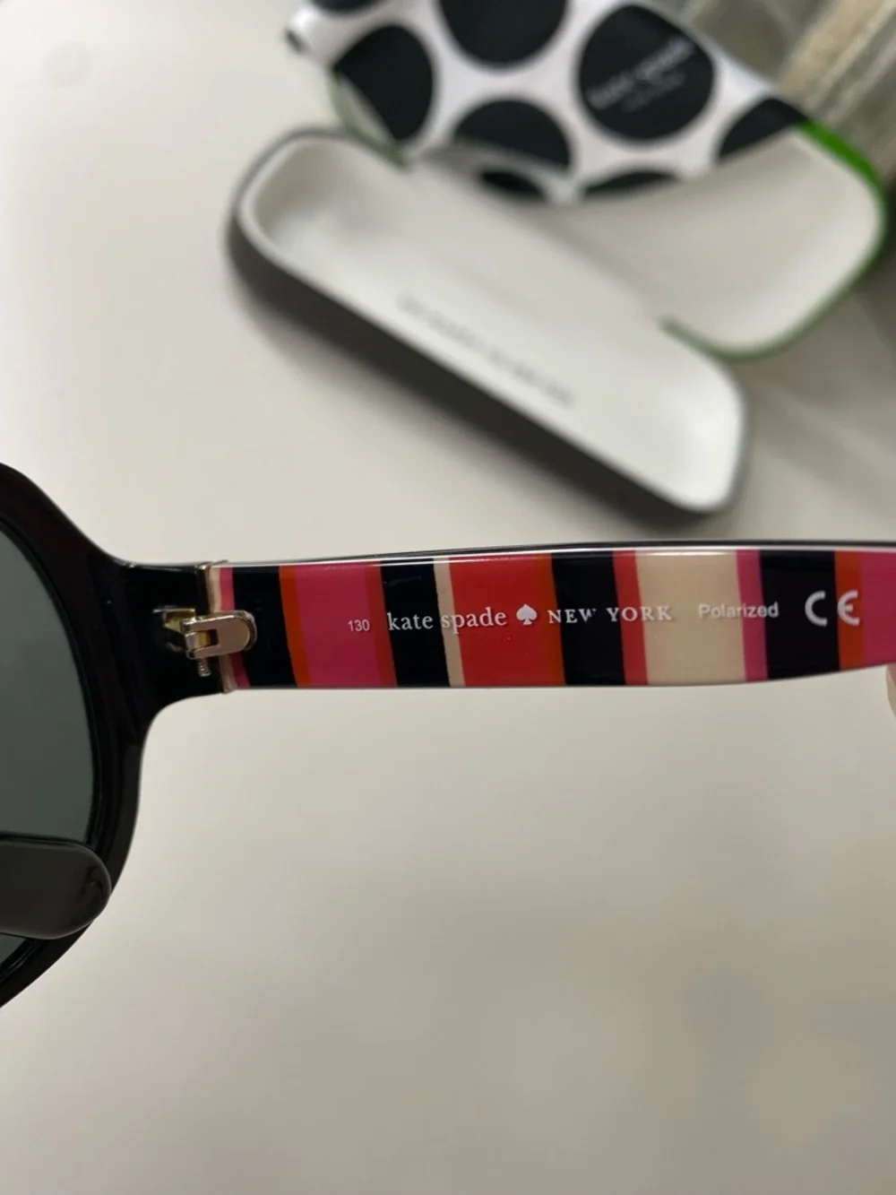 kate spade Black Oval Sunglasses with Multicolor Striped Temples EUC